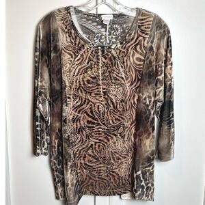 Chico's Womens Tunic Top Animal Print Paisley Burnout Velvet‎ Size 1 (M/8)